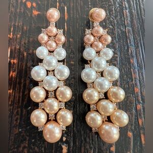 Olive & Piper Tri Color Faux Pearl Rhinestone Chandelier Pierced Earrings Bride